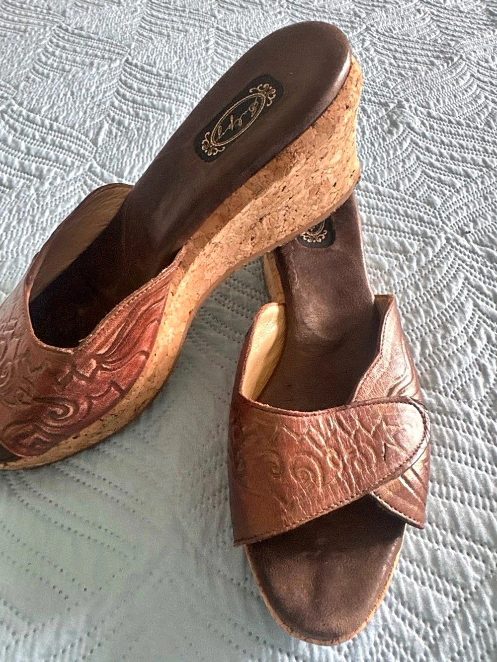 SAS Women's Brown Embossed Wedge Sandals